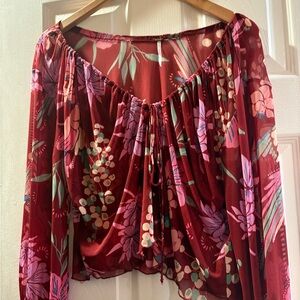Floral Sheer Blouse in Red and Pink